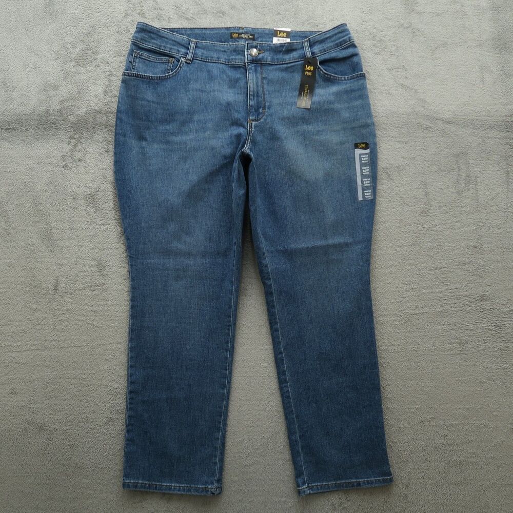 Lee Plus Jeans Women's 18P Blue Mid-Rise Relaxed Fit Straight 29" Inseam NWT
